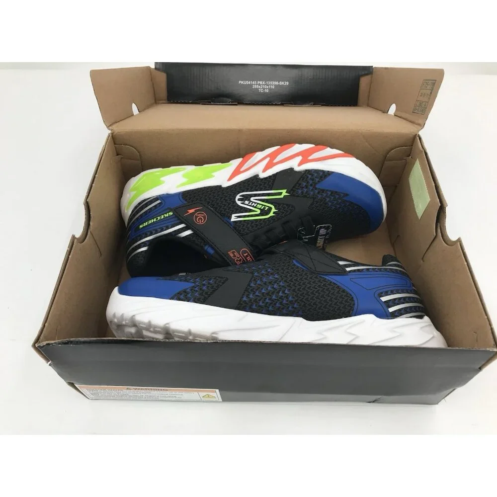 Skechers Boys Size 4‎ Flex-Glow Bolt Light-Up Black/Blue Sneaker Sports Lights